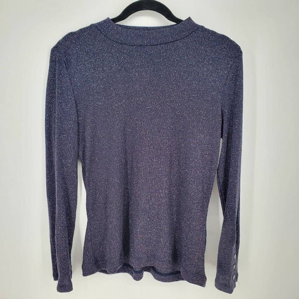 Violets & Roses NWT Stitch Fix Women's Blue Metallic Night Sky Long Sleeve Top L